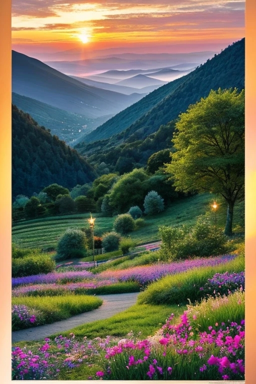 Set in a vast world、Imagine a fantastic anime-inspired world, A towering mountain reminiscent of the Alps々A lush valley surrounded by. The scene unfolds at dusk., The sky is ablaze with a soft pastel palette - shades of pink, orange, Lavender blends into a deeper blue.
The valley itself is a vibrant green paradise., Exotic wildflowers in full bloom are scattered throughout the area., Each petal and leaf is intricately painted.. The setting sun bathes the landscape in golden light, The air comes alive with the delicate flapping of butterflies' wings.
These butterflies are no ordinary insects.; Their feathers sparkle like milky jewels, Reflecting the fading sun with an enchanting glow. They dance gracefully among the flowers, Add a magical and enchanting atmosphere to your scene.
Dusk comes、When the sky gets dark, The valley is transformed into a realm of mystery and wonder.. Small fireflies begin to appear, Their soft, The bright light casts a gentle glow on the grassland.. Fireflies float in the air like living lanterns, Create captivating scenes in this anime-inspired world.
in the background, The quiet river、It reflects the changing colors of the sky and the flickering lights of fireflies.。, Enhance the dreamy atmosphere of the scene.
The scenery in this anime is a visual feast, It takes the audience into a fantastical world where natural beauty is enhanced by magical creatures and fantastical lighting.。. It stirs the imagination、It's a scene that evokes a sense of wonder., A fusion of the charm of anime aesthetics and the allure of a mysterious twilight.."