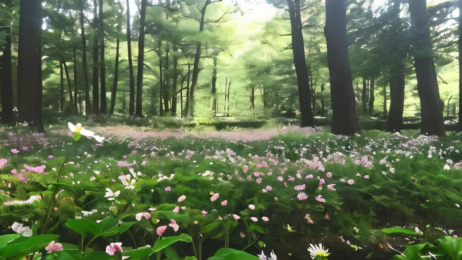((highest quality)), ((masterpiece)), (be familiar with), perfection、((highest quality)), ((masterpiece)), (be familiar with),forest、null、There are no people、Nobody is here、unmanned、There are no people世界、fine、forestの中、flower、flower畑、Light、美しいflower、flower、