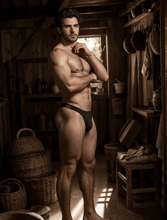 (RAW photo, best quality), (realistic, photo-realistic:1.3), masterpiece, an extremely manly and masculine, extremely detailed, CG, unity , 2k wallpaper, Amazing, finely detail, extremely detailed CG unity 8k wallpaper, huge filesize, ultra-detailed, highres, absurdres, soft light, pietroboselli person, tan skin, detailed fingers, extremely detailed eyes and face, beautiful detailed nose, beautiful detailed eyes, light on face, looking at viewer, (1man, mature face), realistic face, realistic body, underwear, shirtless, big bulge on underwear, big rounded ass, 