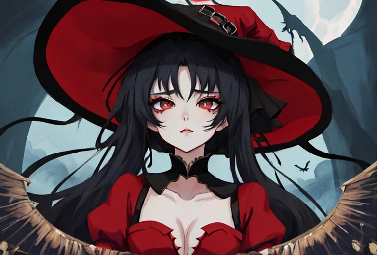 anime girl in a red dress and black hat with a black hat, fashionable dark witch, classical witch, gothic maiden anime girl, castlevania witch, trending on artstation pixiv, guweiz on pixiv artstation, portrait of a young witch girl, guweiz on artstation pixiv, anime character, anime art wallpaper 8 k, anime style 4 k,best quality,best hands,nice coloration,cool background
