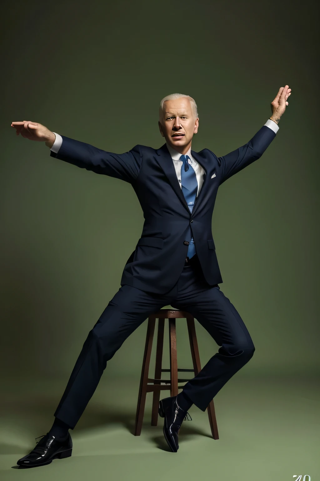 Joe Biden, in suit and shoes, full body, full-length, arms spread apart, on green background, chromokey, photo, in the style of an extremely realistic, picture taken with Canon Eos R8, professional photography, HD, 8k, cinematic haze:1.5, photography