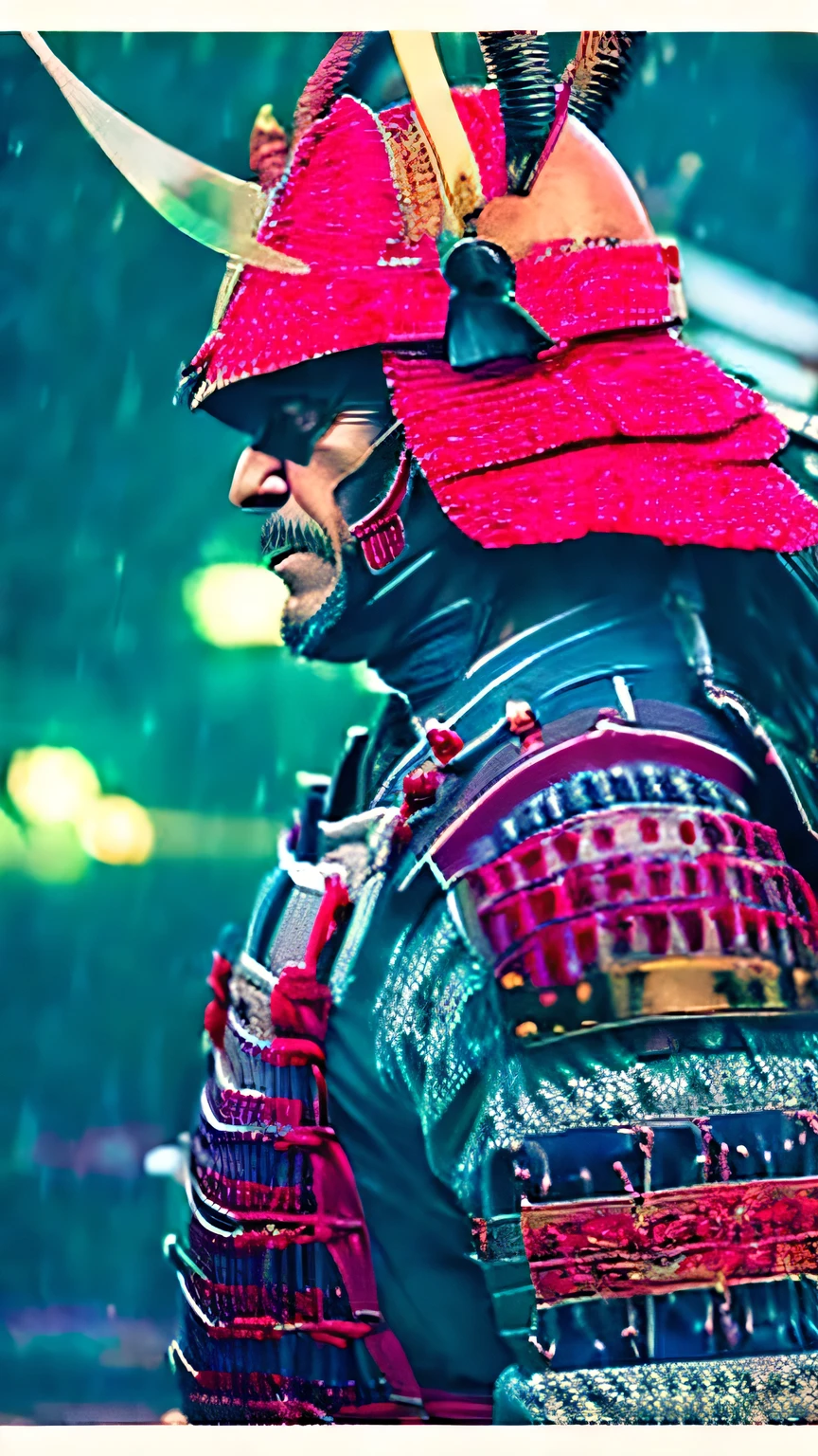 high resolution、scary face、Devilish face、profile of a samurai、Rainy dark night、In the background is a high wall、White steam rises from the body、delicate、photograph、Actual item、high resolution、8k、high resolution