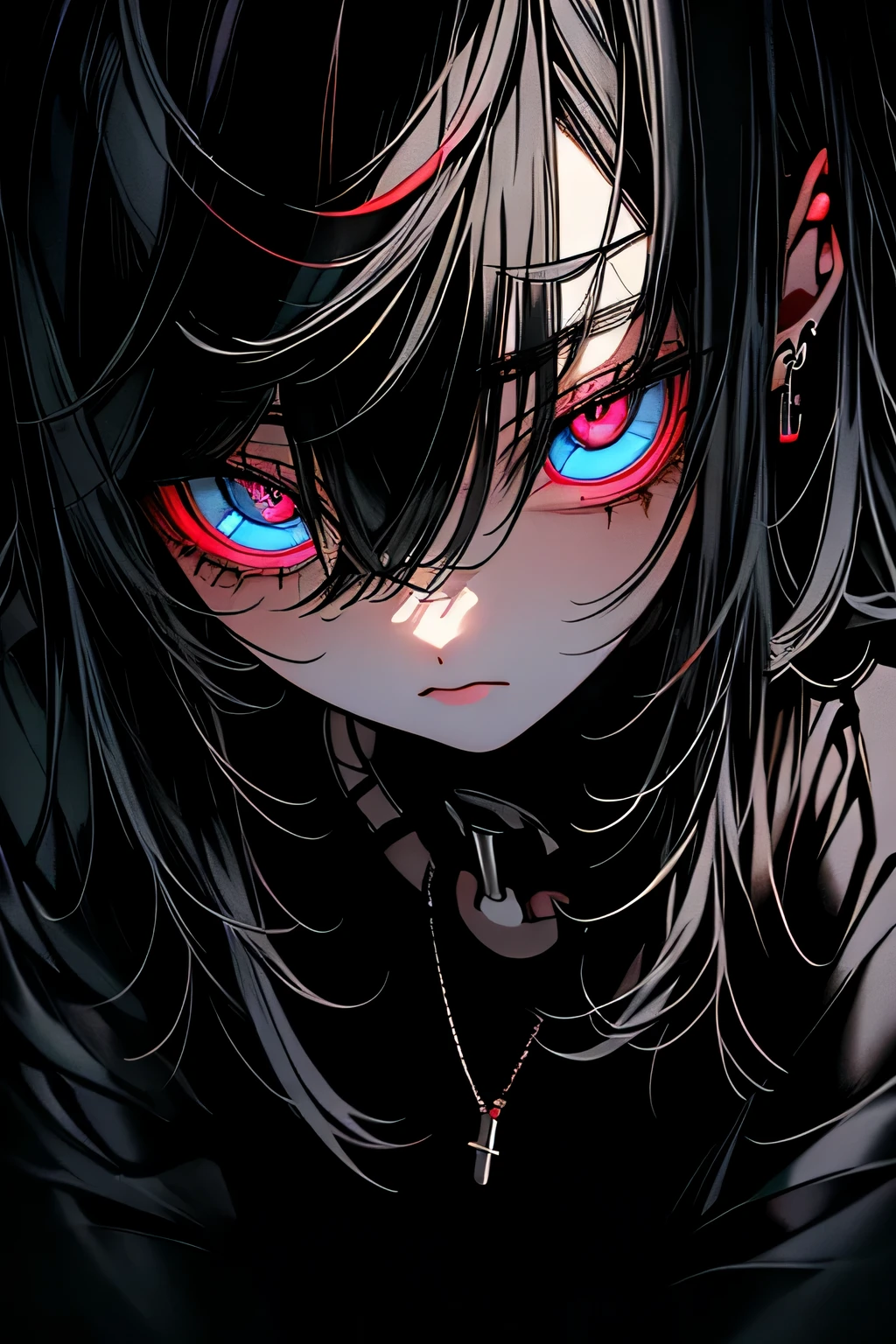 Teos Overload power of darkness god Unknown beauty black hair Gradation universe odd eye Fluorescent Eyes Shining eyes in the darkness