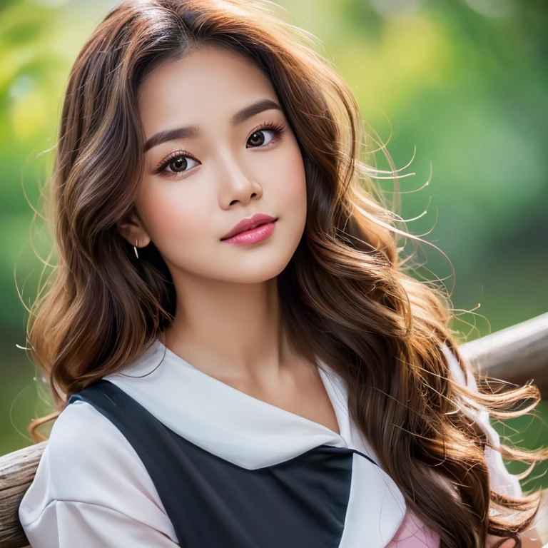 make a full body oil painting photo of a beautiful 30 years old Indonesian woman, round face, beautiful, cute, beautiful eyes, beautiful wavy hair with a slight curl at the ends of her hair, pink and black, with a catchy natural casual outfit, posing in a fishing spot, face glowing with series, photo full HD, perfect clear contrast, 16k, front focus; original photo.beautiful digital painting, beautiful art uhd 4k, beautiful digital artwork, beautiful digital illustration, very beautiful portrait, beautiful detailed portrait, beautiful digital art, very digital art beautiful, stunning digital painting, detailed beauty portrait, beautiful digital painting, 4k detailed painting, beautiful beautiful digital art, UHD, realistic, faint smile.