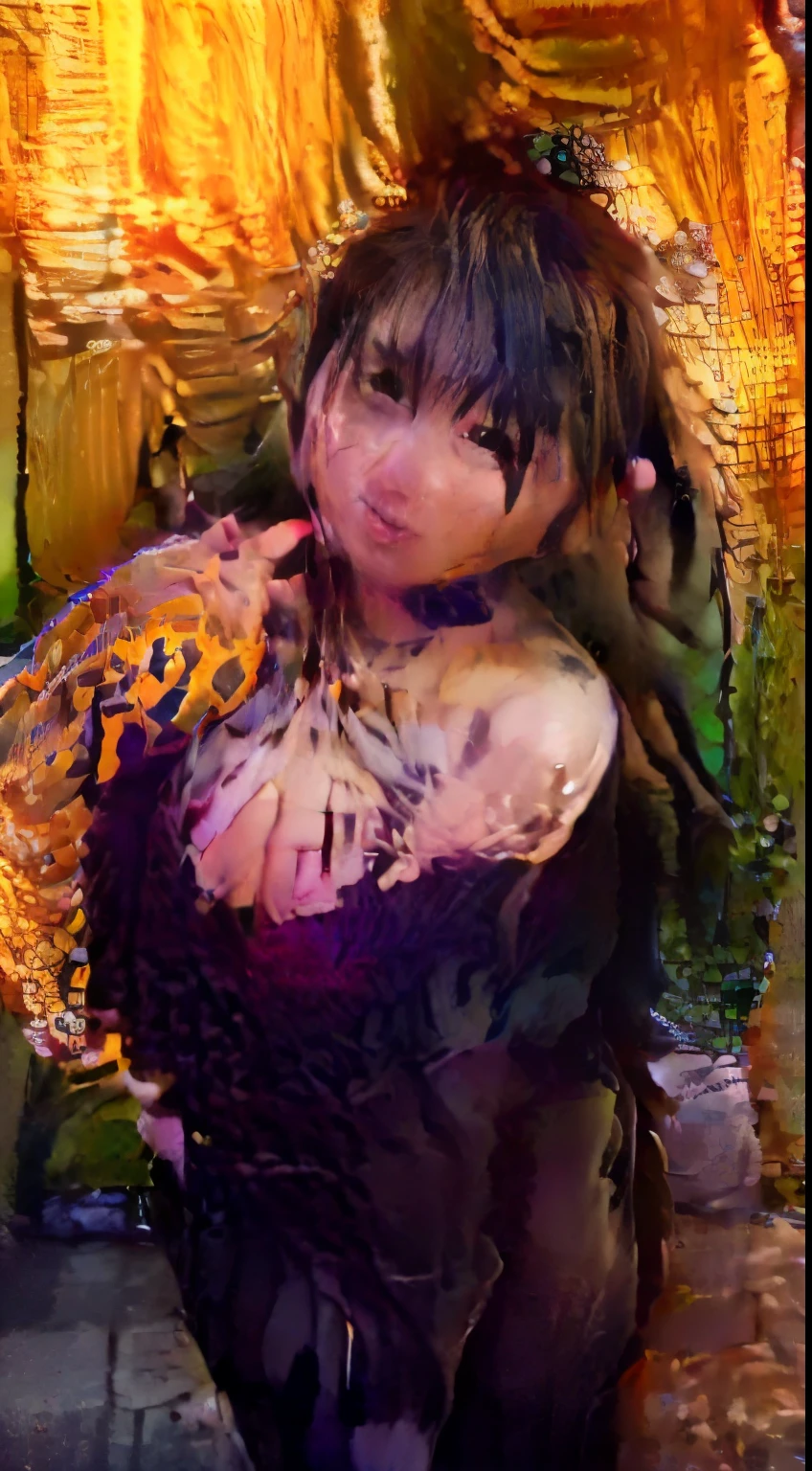 Naked lewd sarah viloid, ((Best quality, 8k, Masterpiece :1.3)), 1girl, Pretty woman with milf body:1.3, (Medium-long hair with love-lock tied in pony tail), ((((normal breasts :1.2)))), attention to details, Ultra-detailed face, Detailed eyes, Double eyelid, full-body extremely detailed shot, (((wearing a really lewd BDSM off-shoulder tight bodycon emphasized her curves:1.2))), ((