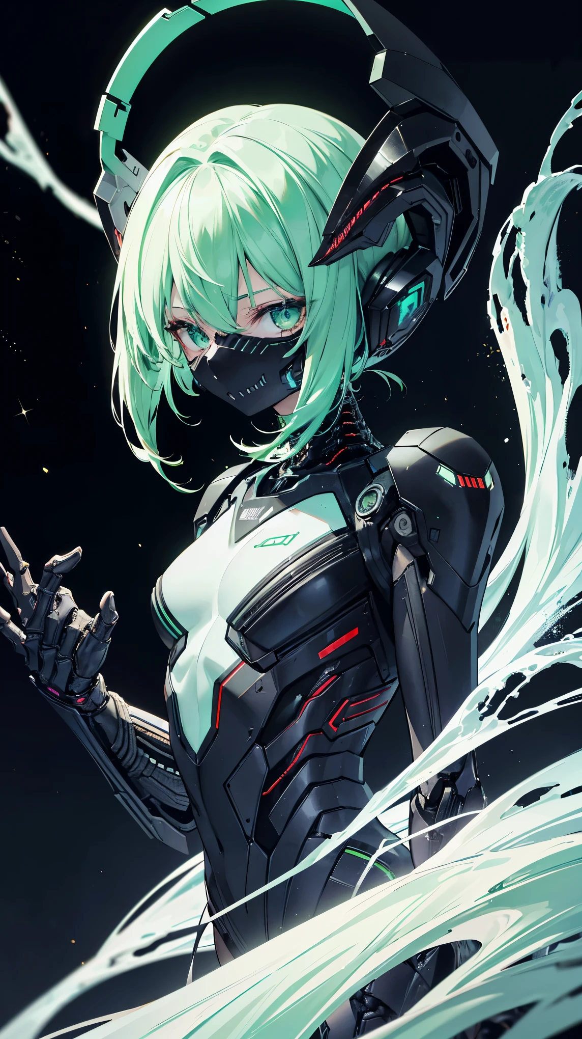 (((masterpiece))), (((best quality))), ((ultra-detailed)), (highly detailed CG illustration), ((an extremely delicate and beautiful)),cinematic light, biomechanical, hrgiger, dystopianx style, fog, darkness, grain, cybernetic, artificial intelligence, space station environment, System Shock, Shodan, green and grey cyber skinned cybernetic beautiful female, (wires and cables attaching to neck:1.2), (wires and cables on head:1.2), cyber glowing short hair, beautiful cyber face, menacing glowing green cyber eyes, massive breasts, colossal breasts, monster breasts, plump, thick thighs, cameltoe