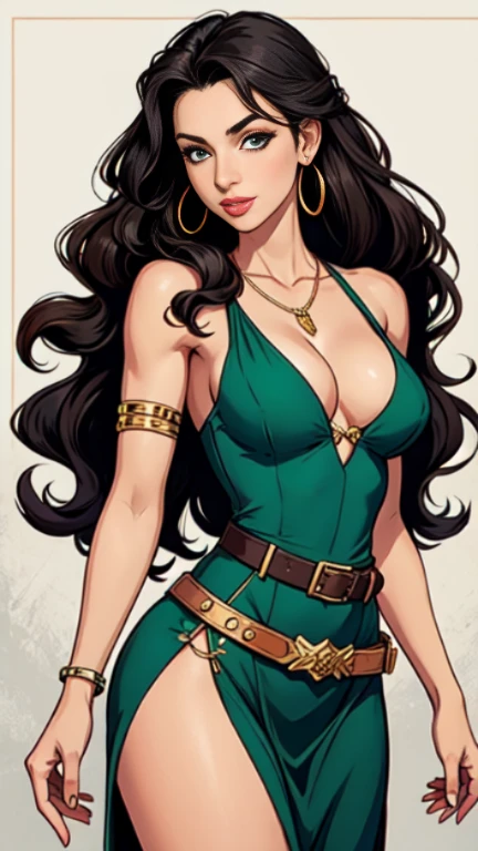 1 girl, beautiful, princess, curly black hair, green eyes, large breasts, detailed nipples, thin athletic build, pussy lips visible, crotch rope, shibari, standing, arms bound behind back, legs spread
