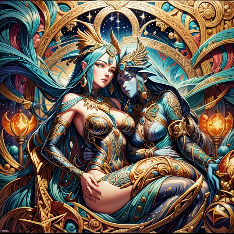 Gold Leaf Art Sculptural Fractality resting against facing tempestuous ocean turning into night hyper space, embodying "Everybody loves kitties" through vivid rFrom liquid emeralds rubies and sapphires, with gold and platinum wire work, funneling into an outer space vanishing point, fusion of Norman Lindsay's complexity, Philippe Vignal's finesse, balanced as Jacob Lawrence, dynamic as Francis Picabia, rendered in Unreal Engine, acrylic texture adding depth, grunge aesthetic infusing character, ultra HD, vivid colors, high detail, UHD pen and ink, perfect composition, intricate, High Quality, Masterpiece. best quality, super detail
