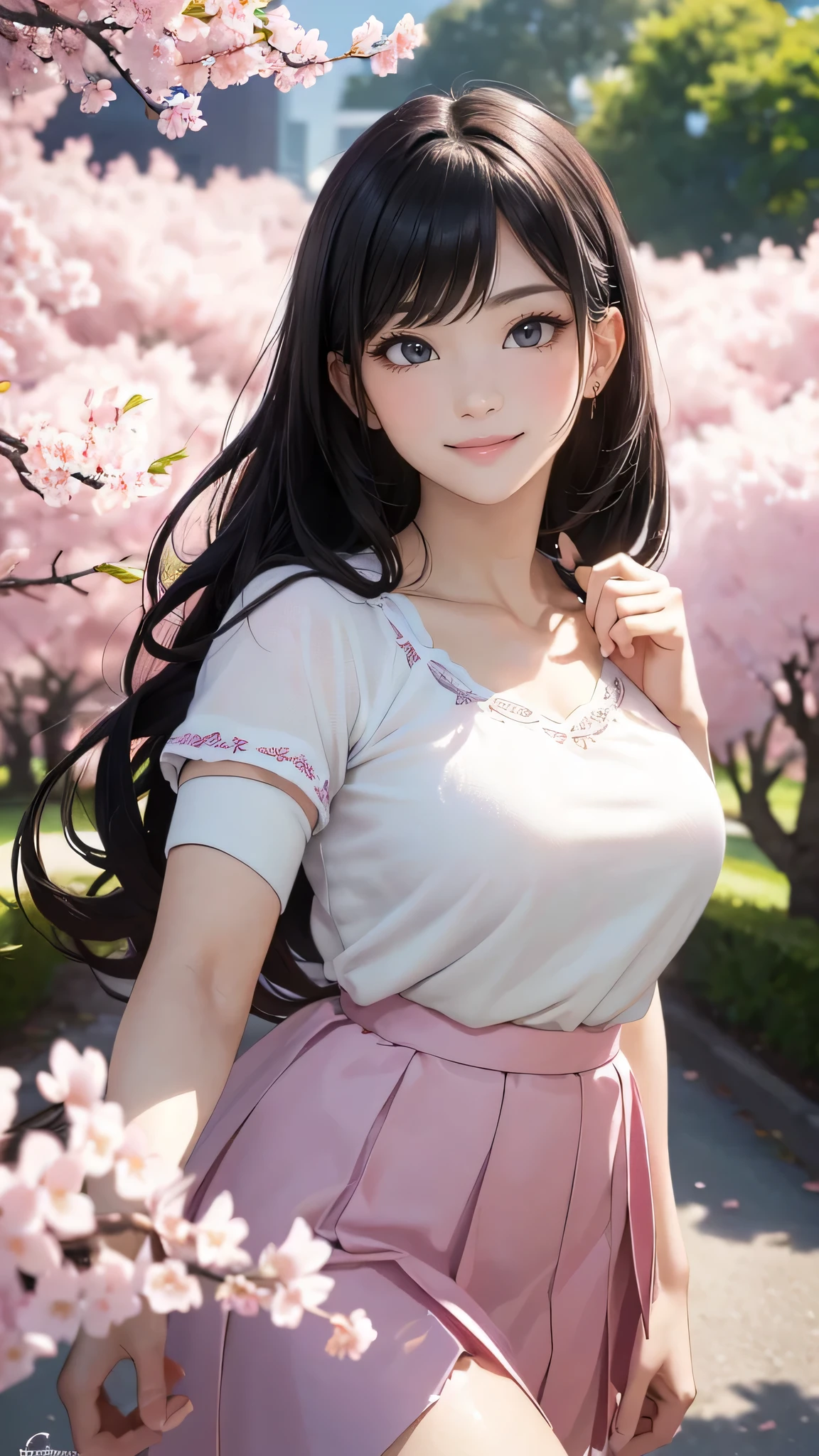 A park where cherry blossoms dance,high school girl,(random pose:1.2),(random hairstyle),(Highest image quality,(8K), Ultra-realistic, Best Quality, High quality, High Definition, high quality texture, high detailing, Beautiful detailed, fine detailed, extremely details CG, Detailed texture, realistic representation of face, masterpiece, presence)