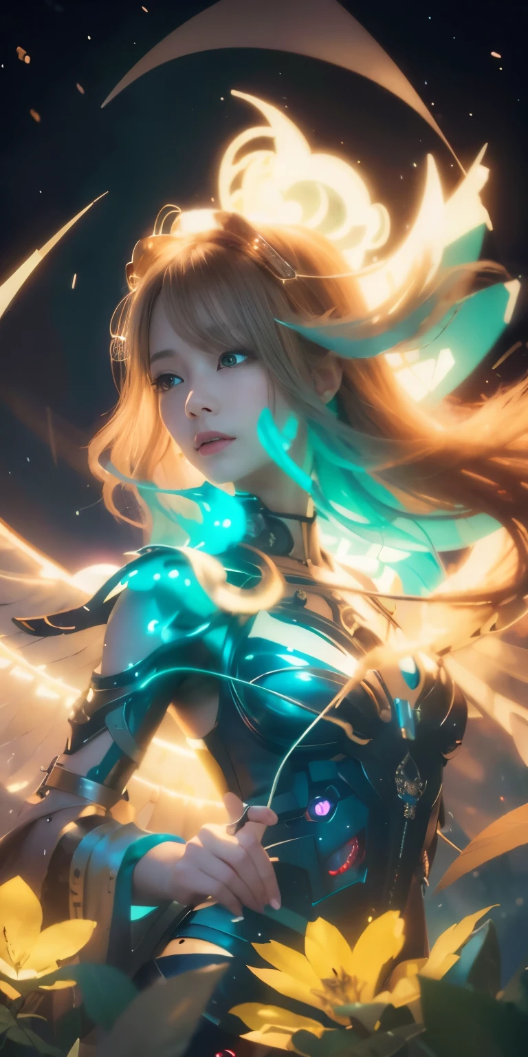 (top-quality:1.2, masterpiece)、ultra high resolution、extremely ultra surrealism, (Photorealsitic:1.4)、Raw photo、(Steampunk Battle Cyborg fallen angel)、large wings made of metal、black porcelain body、red hair、glowy skin、1 Cyborg girl、(mechanical frame:1.3)japanese, extremely cute face, ((super realistic details))、portrait、globalillumination、Shadow、octan render、8K、ultrasharp、character edge light、Details of complex ornaments、Acrylic Clear Cover、Sumerian details、Hydraulic cylinder、Small LED lamp、highly intricate detail、Realistic light、a purple eye、radiant eyes、Facing the camera、neon details、cowboy shot、Futuristic headgear、About Cyberpunk