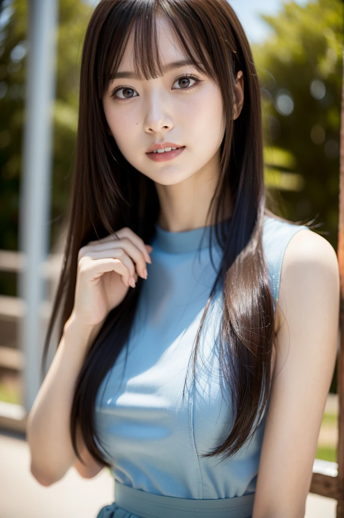 
((highest quality,8K,masterpiece:1.3)), Japanese, 26 year old female model,bangs、black haired、long hair、straight hair、Hair fluttering in the wind、((8K、RAW photo、excellent quality、masterpiece:1.2)、(realistic、Photorealistic:1.37)、1 girl、view audience、detailed beautiful face、laughter、(thin waist) :1.3)、shirt、beautifully detailed skin、skin texture,professional lighting、small breasts、Soft Eyes