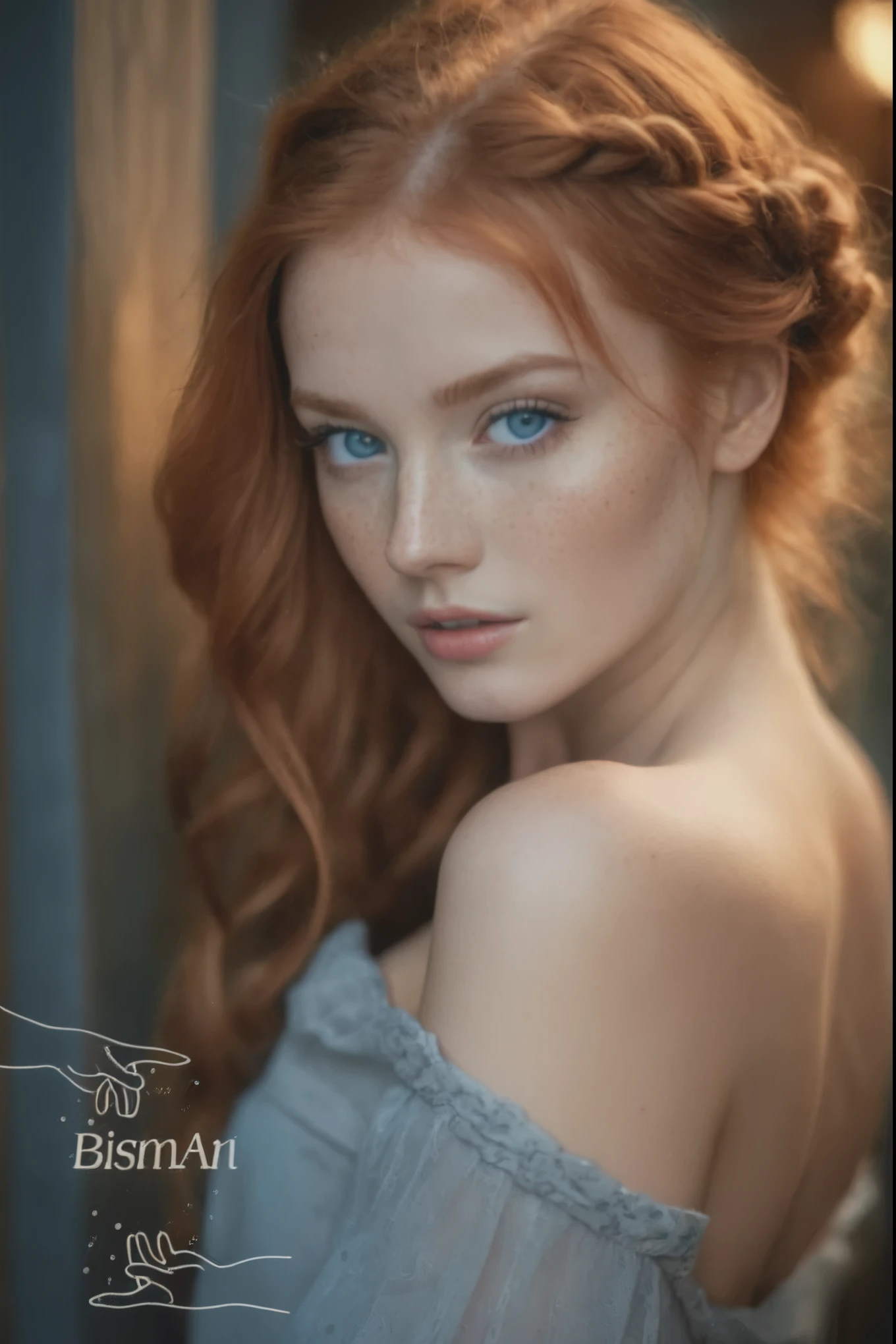 a close up of a woman with red hair and blue eyes, light cute freckles, elegant freckles, redhead girl, beautiful redhead woman, photo of a beautiful woman, with freckles, beautiful model girl, by irakli nadar, beautiful girl model, anna nikonova aka newmilky, cute freckles, very beautiful portrait, red head, freckled, beautiful realistic photo