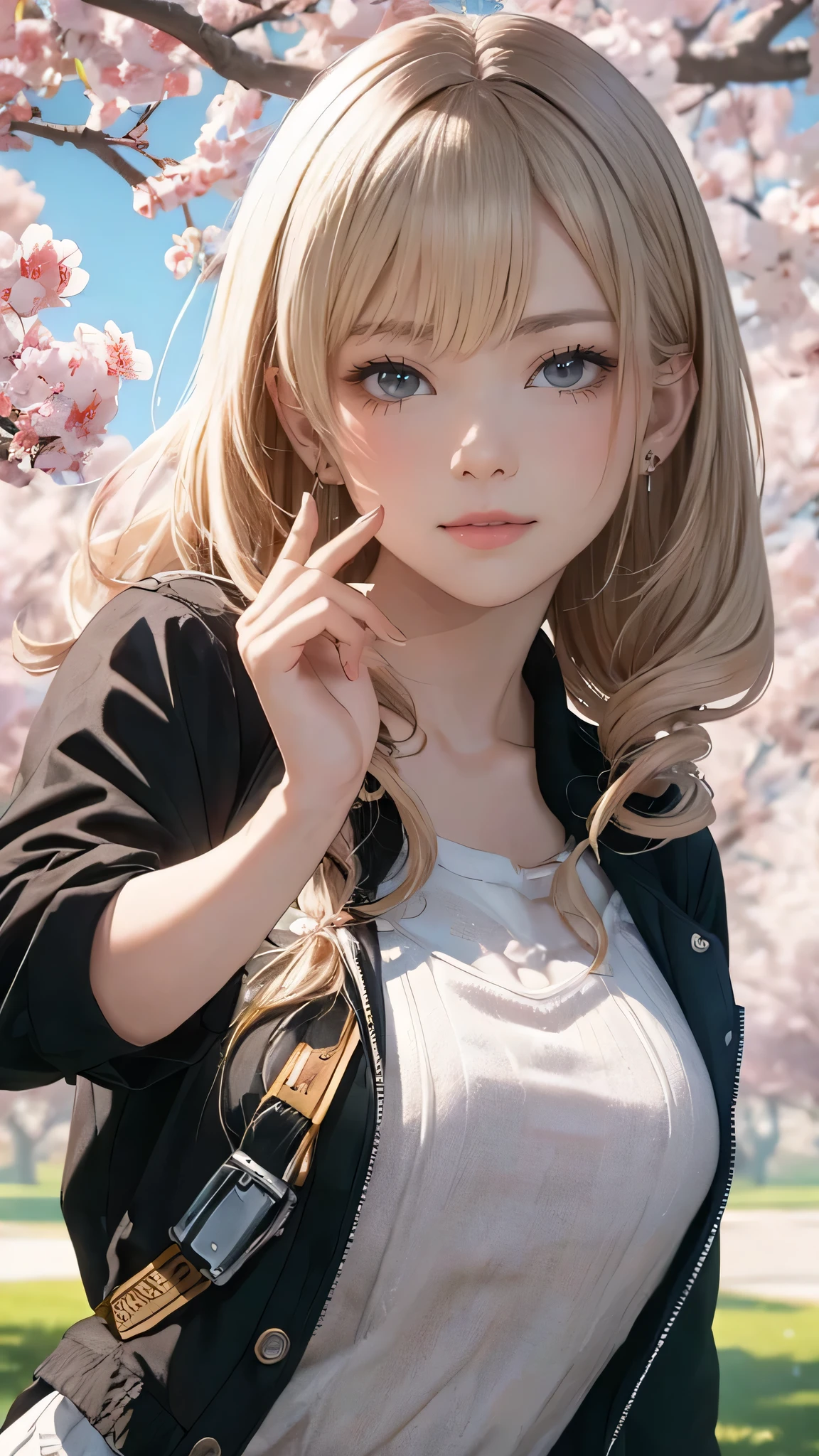 A park where cherry blossoms dance,high school girl,(random pose:1.2),(random hairstyle),(Highest image quality,(8K), Ultra-realistic, Best Quality, High quality, High Definition, high quality texture, high detailing, Beautiful detailed, fine detailed, extremely details CG, Detailed texture, realistic representation of face, masterpiece, presence)