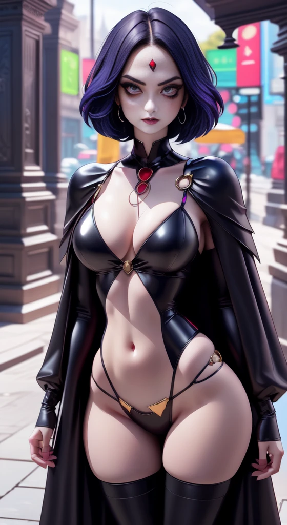 1girl as raven goth woman, detailed eyes, detailed face,  pale skin,mature body, tall body,seductive body, big breast, medium thigh, wide hips, masterpiece