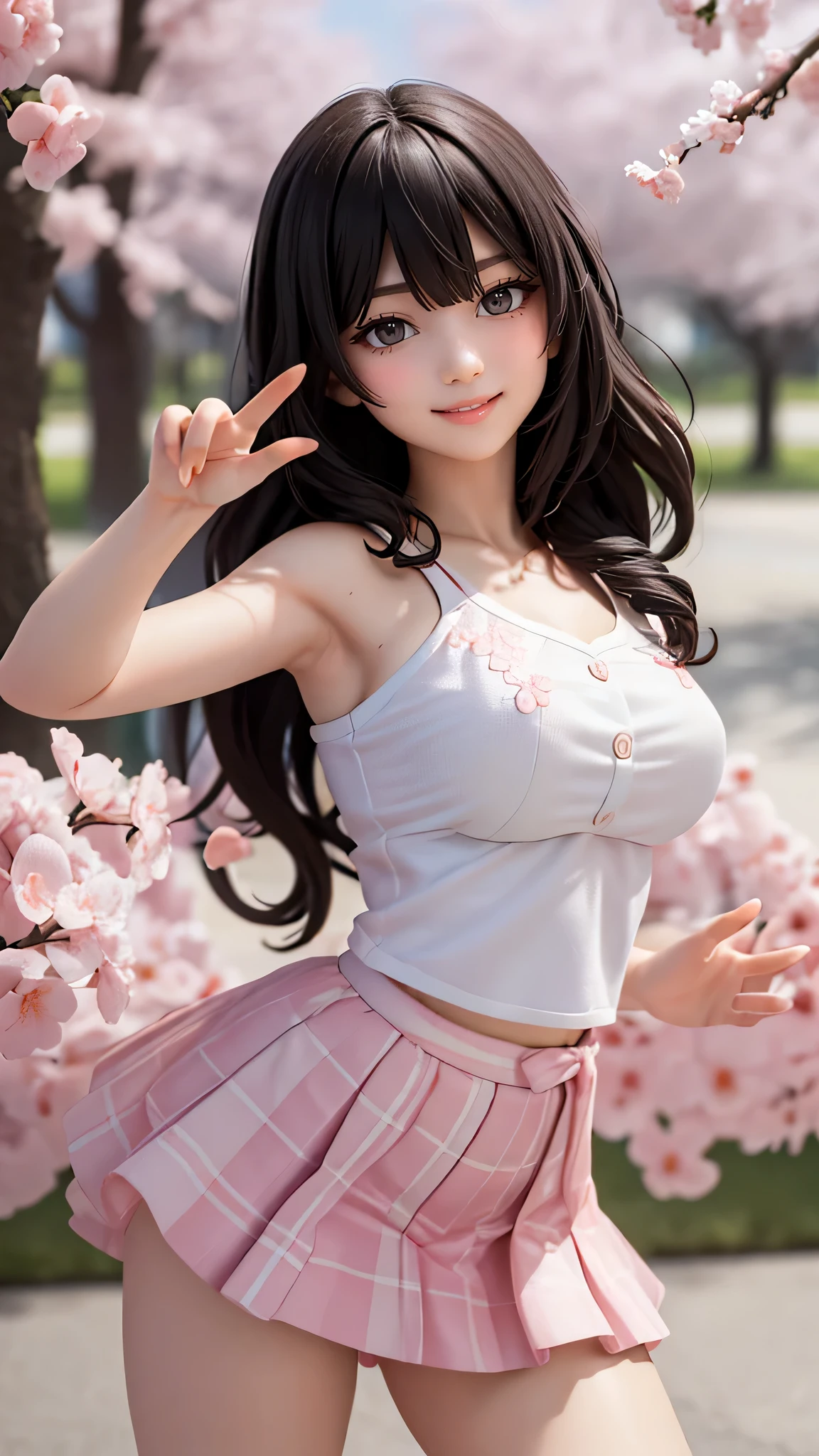 A park where cherry blossoms dance,high school girl,(random pose),(random hairstyle),(Highest image quality,(8K), Ultra-realistic, Best Quality, High quality, High Definition, high quality texture, high detailing, Beautiful detailed, fine detailed, extremely details CG, Detailed texture, realistic representation of face, masterpiece, presence)