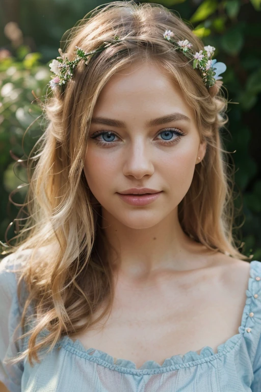 A beautifully enchanting young woman with platinum white wavy hair, green eyes, her features delicately highlighted in soft, natural hues, is the focal point of this exquisite photograph. Captured in a high-end like in an id photo, the image showcases her ethereal beauty in stunning detail. The soft, glowing lights accentuate her flawless complexion, while the gentle waves of her hair cascade around her like a shimmering waterfall. The overall composition exudes elegance and sophistication, inviting viewers to marvel at the sheer perfection captured in this ultra high res.photorealistic:1.4,UHD