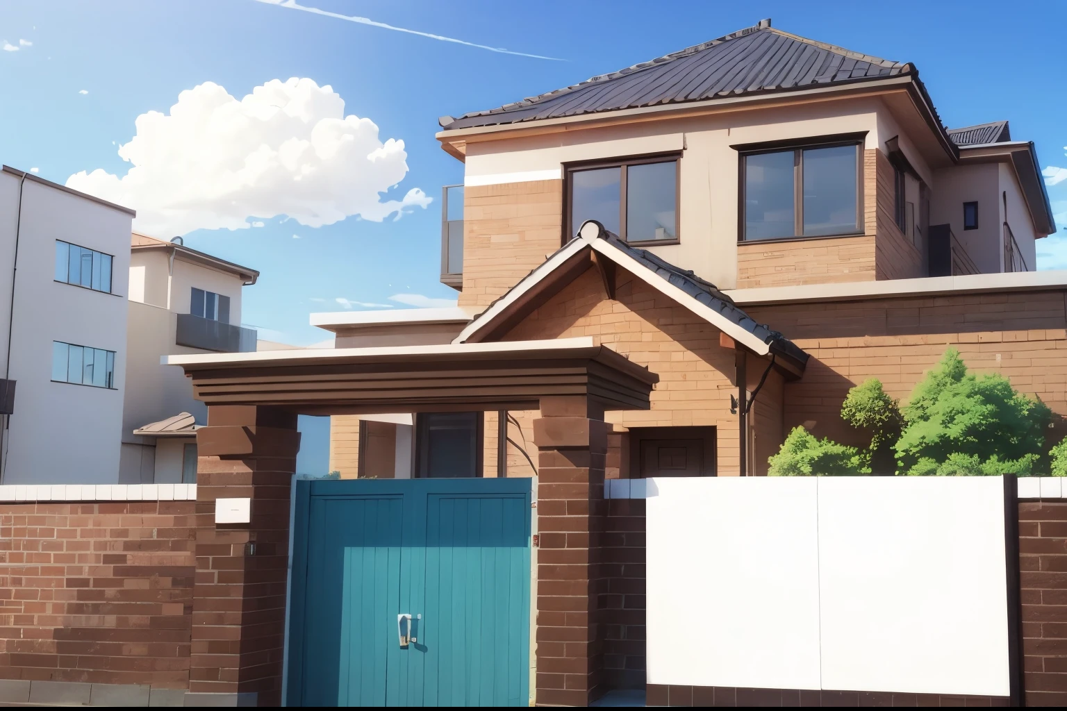 modern house made of brick anime background
