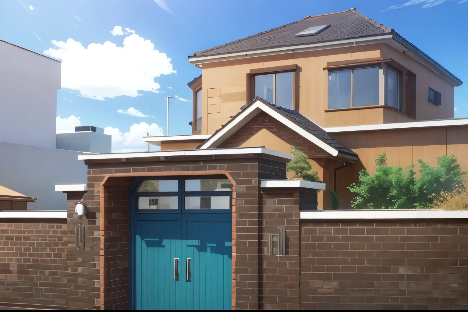 modern house made of brick anime background