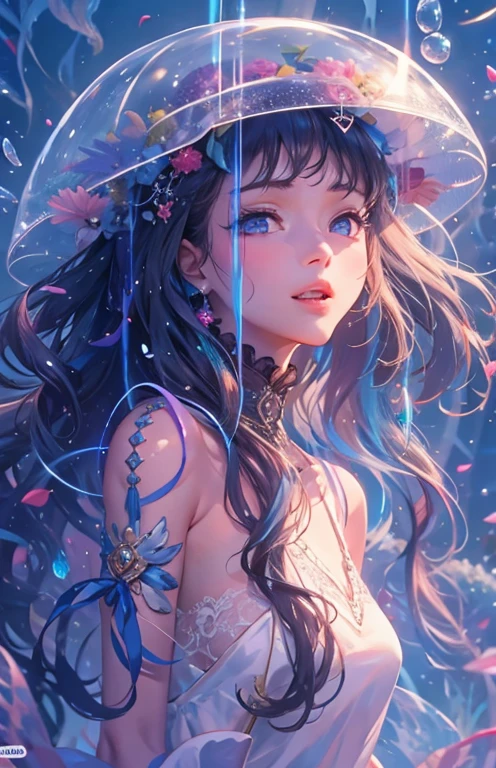 ((highest quality)), ((masterpiece)), (get used to it), perfect face , beautiful girl , Jellyfish , In the beautiful sea , In the beautiful sea ,