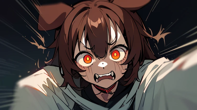 (highest quality), 1 girl, :d, head tilt, inugami korone, brown hair, dog ears,((dark forest)),((Horror Live)),(She is holding a flashlight),((She has a terrified look on her face:1.5)),(She's on the run from a killer:1.5),