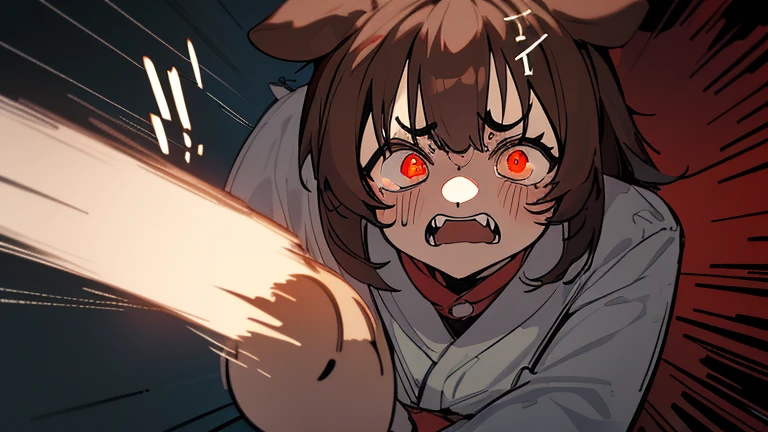 (highest quality), 1 girl, :d, head tilt, inugami korone, brown hair, dog ears,((dark forest)),((Horror Live)),(She is holding a flashlight),((She has a terrified look on her face:1.5)),(She's on the run from a killer:1.5),