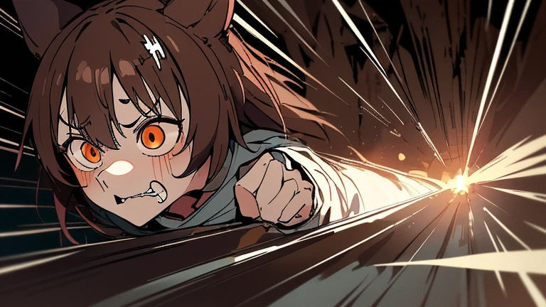 (highest quality), 1 girl, :d, head tilt, inugami korone, brown hair, dog ears,((dark forest)),((Horror Live)),(She is holding a flashlight),((She has a terrified look on her face:1.5)),(She's on the run from a killer:1.5),full body,