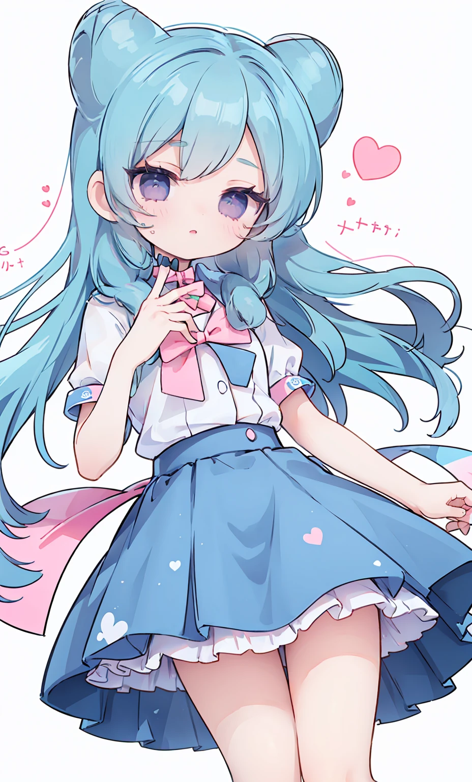 masterpiece, best quality, high resolution, aabeta, double, white simple background, standing, slim waist, cute, sailor uniform, pink bow tie, blue skirt, (PastelColors: 1.3), cute pose