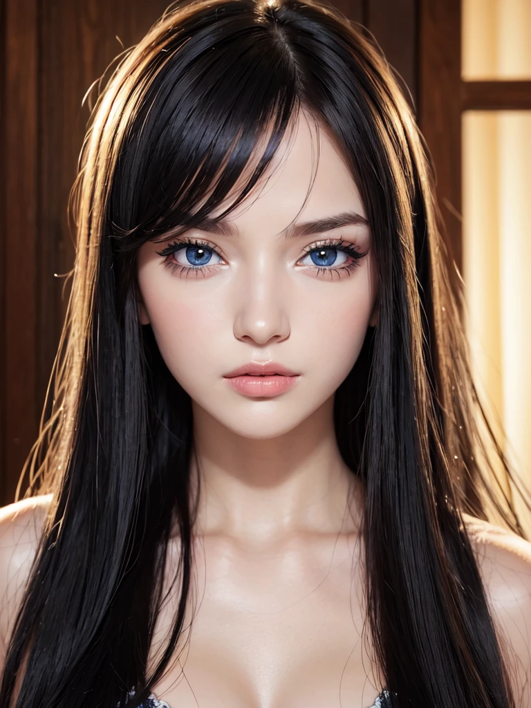 masterpiece, best quality, beautiful young woman, shiny blue eyes, (detailed pupils:1.2), eyelash, beautiful light black hair, streaked hair, multi color, medium hair, perfect face, detailed,