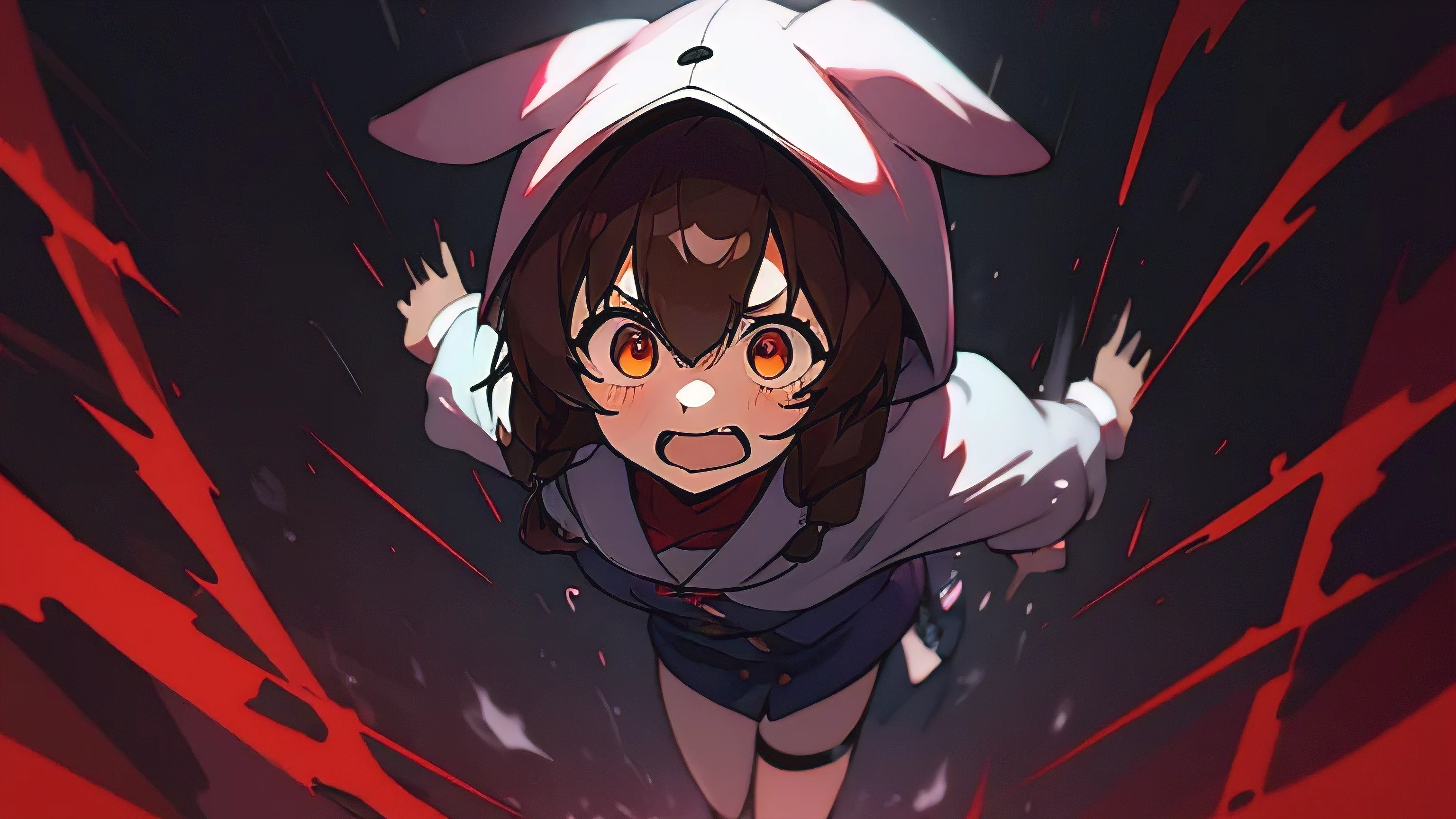 (highest quality), 1 girl, :d, head tilt, inugami korone, brown hair, dog ears,((dark forest)),((Horror Live)),(She is holding a flashlight),((She has a terrified look on her face:1.5)),(She's on the run from a killer:1.5),full body,