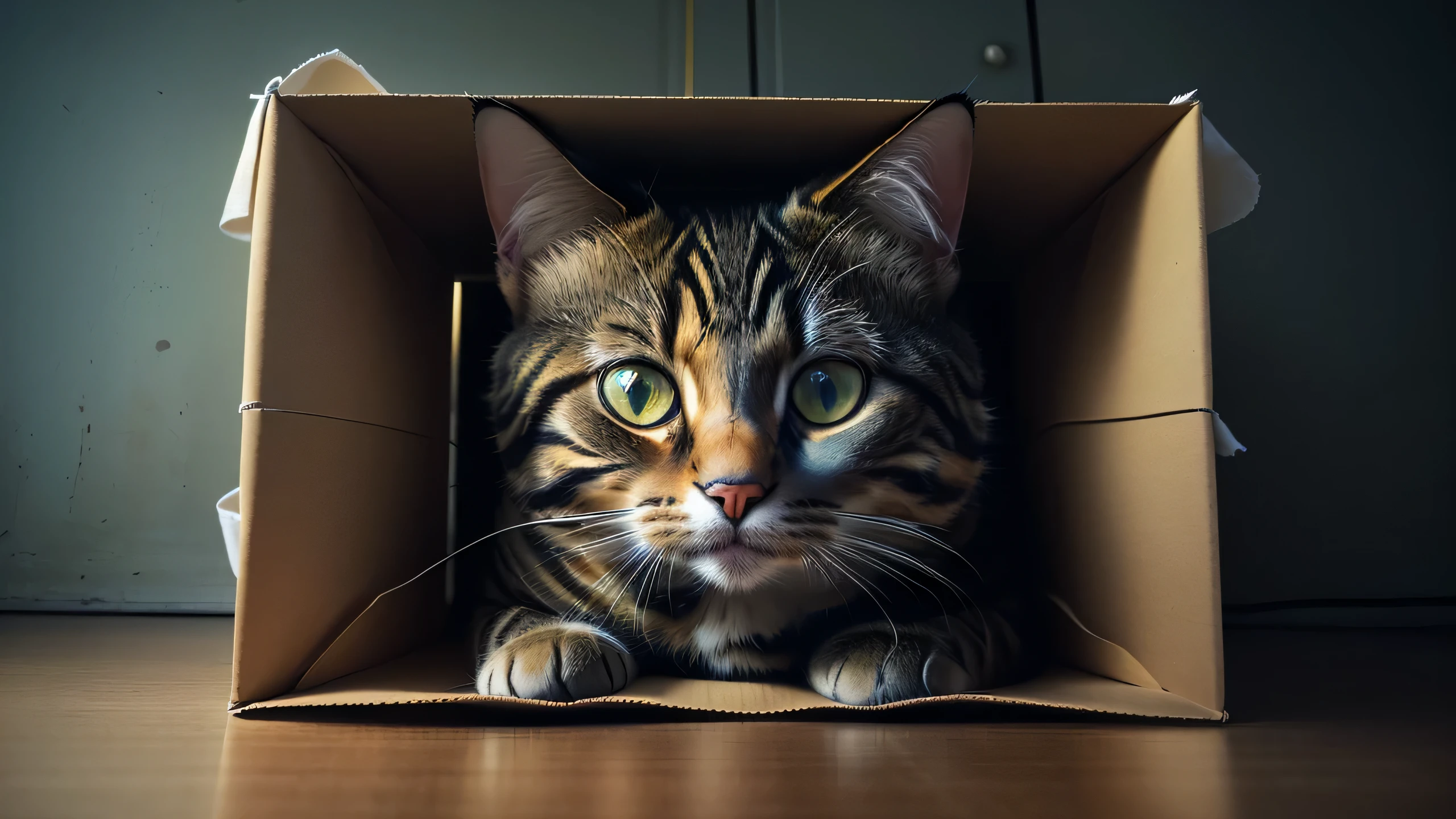 there is a cat that is sitting inside of a caixa, gato fofo photo, foto de gato, foto de um gato, gato fofo, fechar retrato, caixa, a gato fofo, gato schrodinger, funny cat, gato do vazio, foto de retrato, foto de gatography, fotografia de retrato, very muito realista, muito realista, papel de parede de alta qualidade, Gato de Schrodinger