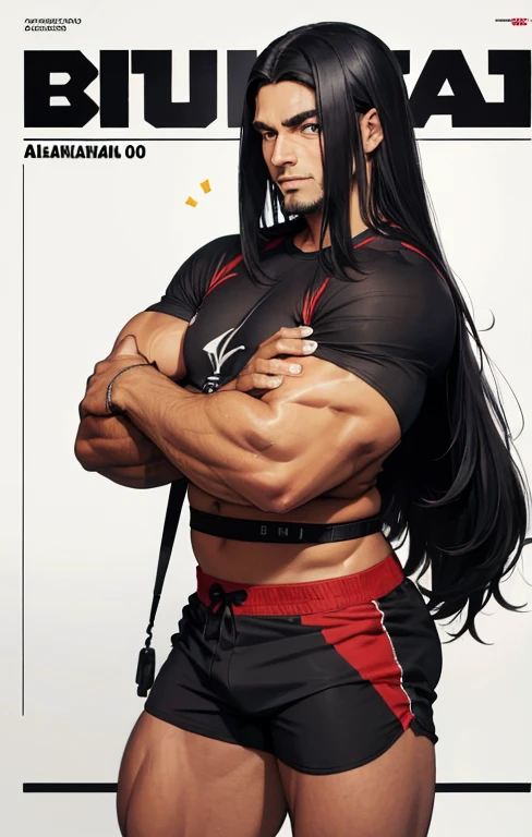 (capa de revista), texto destaque inferior alto, com texto inferior baixo, news texts on the right side , Sozinho, 1 caminhoneiro, (Enorme velho musculoso como boxeador , vestindo shorts, e regata) (cabelo curto, Cor de cabelo em 2 tons, cores de cabelo em dois tons, Cor vermelha e branca do cabelo), peitoral, tamanho muscular anormal, very large muscle, tamanho absurdamente muscular, huge peitoral, wide peitoral, cabelo branco curto, barbudo curto, fundo simples, obra de arte, Altamente detalhado, 8k, high resolution, --estilo 250, -- v 6.0