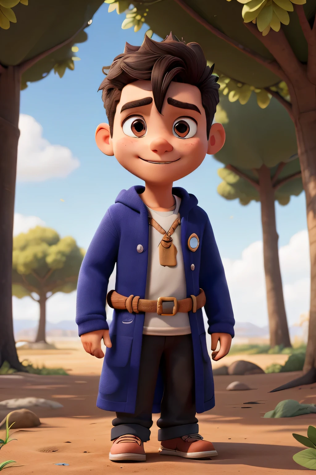 Personagem masculino, fofo, Lying under a tree, with a Middle Eastern tunic, for children from 6 years old, com uma imagem sem fundo.