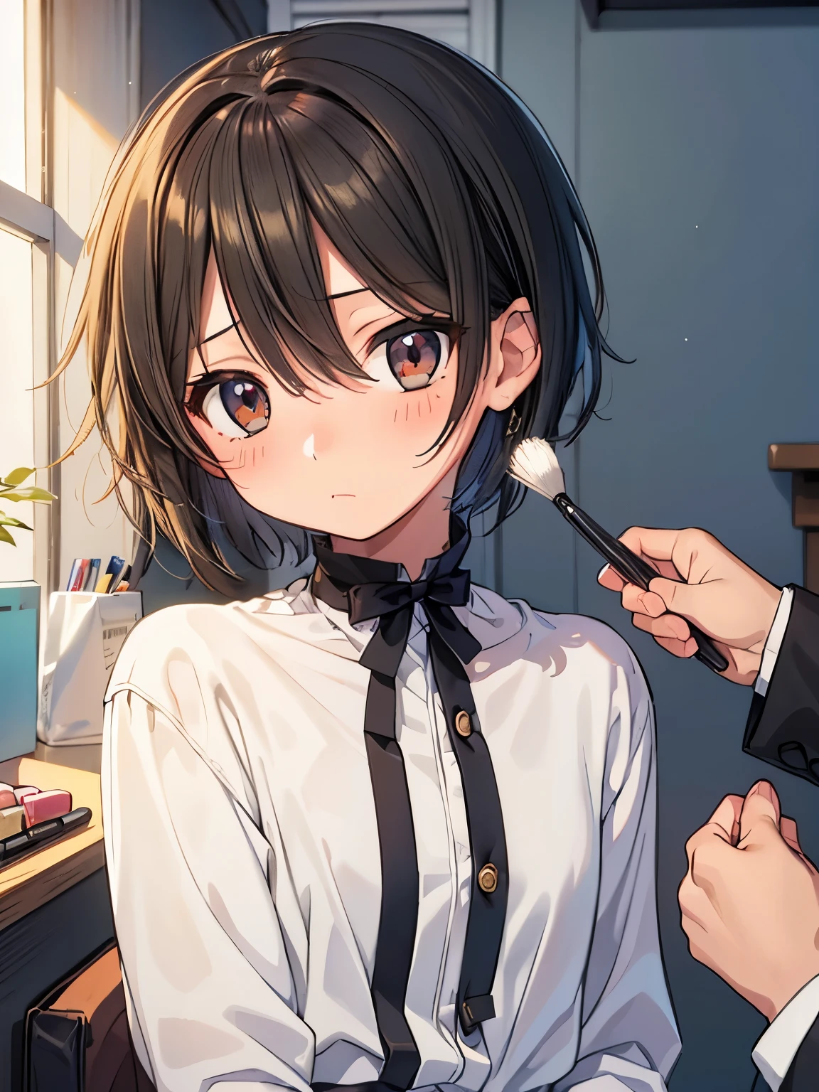 SIDEFELLATIO, ,FROM SIDE, huge penis, masterpiece,1girl,1boy, sex,, large  penis,(uncensored), , cute, POV, 1boy,(mikasa mikoto), short_hair, close up,, cute BREAK , nsfw, blushing, perfect face, expressive eyes, digital art, young,school clothes, lewd, global illumination,raytrace, smooth skin, hdri, anime, subsurface scattering BREAK school, wood,cozy,detailed background