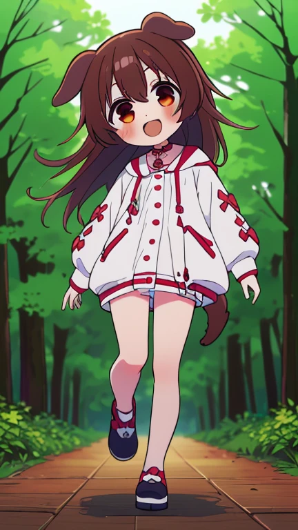 (highest quality), 1 girl, :d, head tilt, inugami korone, brown hair, dog ears,((dark forest:1.5)),((horror:1.7)),(She&#39;s on the run from a killer:1.5),(((full body:1.3))),Inugami Korone | Hololive,(((((cute clothes))))),