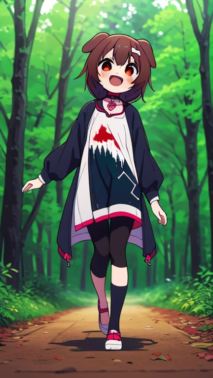 (highest quality), 1 girl, :d, head tilt, inugami korone, brown hair, dog ears,((dark forest:1.5)),((horror:1.7)),(She's on the run from a killer:1.5),(((full body:1.3))),Inugami Korone | Hololive,(((((cute clothes))))),