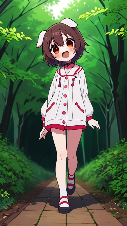 (highest quality), 1 girl, :d, head tilt, inugami korone, brown hair, dog ears,((dark forest:1.5)),((horror:1.7)),(She&#39;s on the run from a killer:1.5),(((full body:1.3))),Inugami Korone | Hololive,(((((cute clothes))))),
