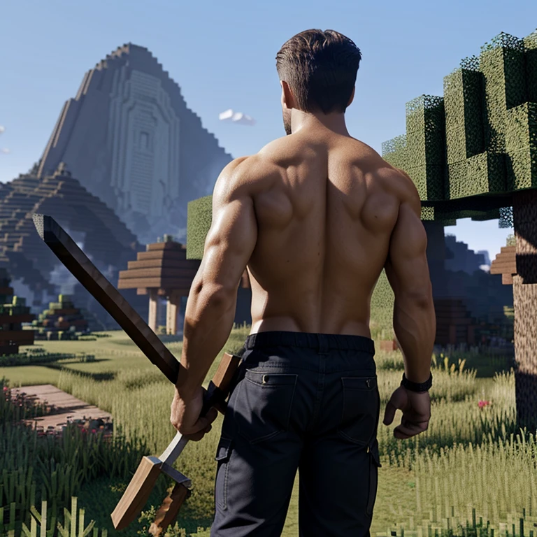 Steve from Minecraft game realistic version, tanning in a clearing, holding a pickaxe, with his back turned, lifelike 4K image
Steve, the iconic Minecraft character, comes to life in a stunningly realistic 4K image. With his back towards the viewer, Steve is seen in the midst of a sunlit clearing. In his hand, he holds the essential pickaxe, an integral part of his Minecraft persona. The intricate details of Steve's pixelated texture are meticulously rendered, revealing every line and contour in high definition. The sun casts a cinematic light upon the scene, creating an inviting and warm atmosphere in the lush,