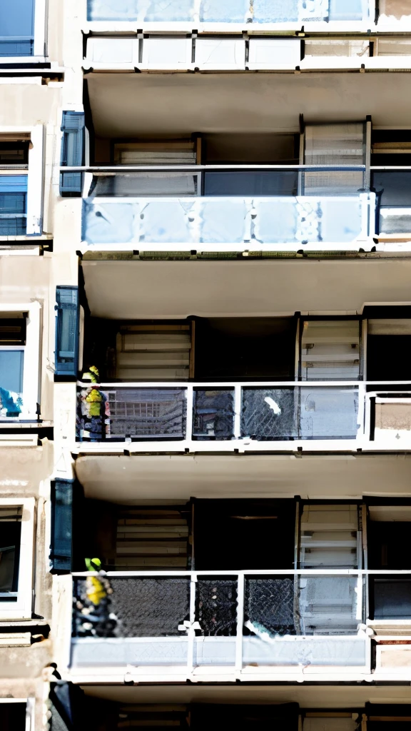 Chantier de construction d'un immeuble vu de loin, avec des ouvriers