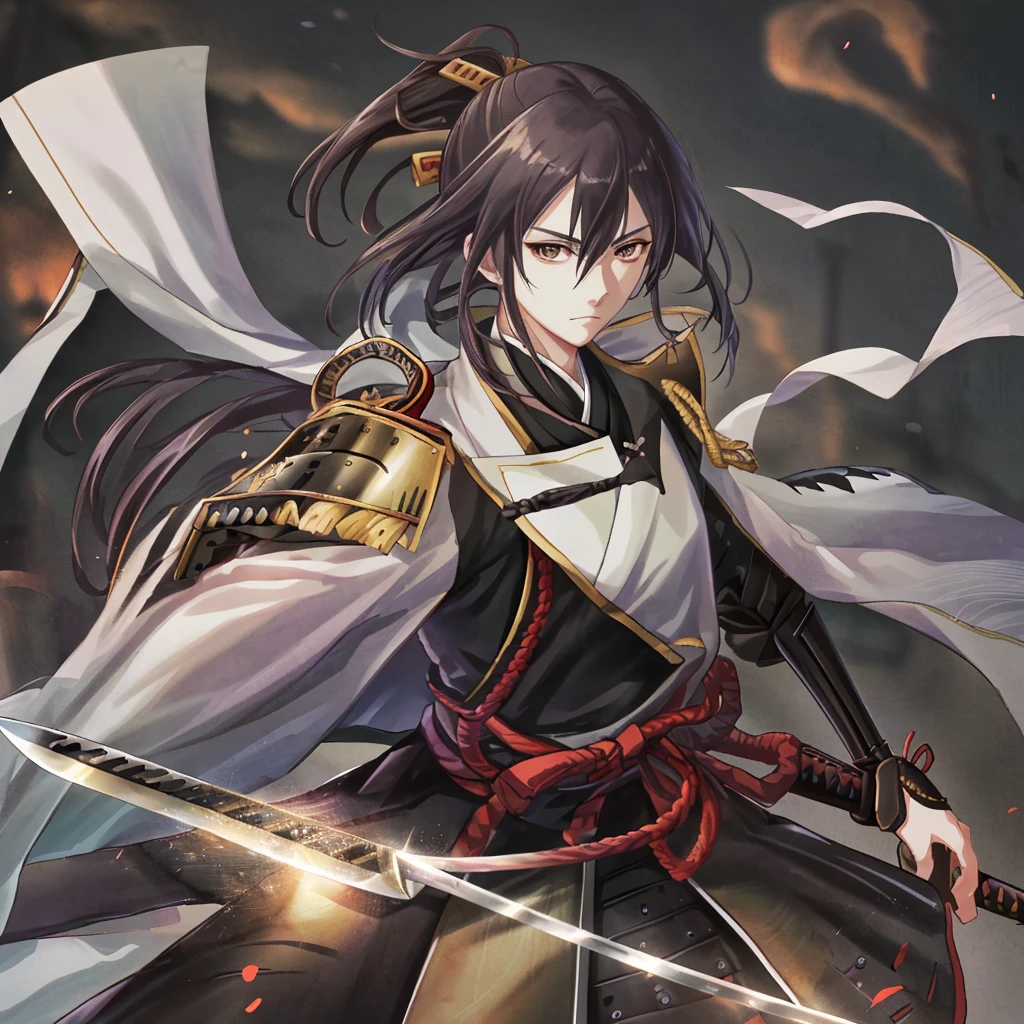 quality, masterpiece, High resolution, alone, {Hajime Saito_Rurouni Kenshin:1.15}, roar_mouth, spirit, 1Hajime Saito,Shinsengumi,knife,日本knife,Dentitions,thrust,Haori,No flag,Great armor,Fumaru,family crest,sky_background,brigandine,gat,hauberk,evening sky_background,anime style, 最高quality, 4k, masterpiece, 立っているprime of life, prime of life,prime of life男子1名, alone, 1 , Upper body, (Front angle),(looking at the camera),(well-crafted brilliance,),(two arms),looking at camera, Nobuhiro Watsuki,Meiji Swordsman Romantic Story,short hair,all back,(NSFW), (full finger),(precise fingertips), (small details),(anatomically correct),(映画のbackground), hyper detail, (delicate details), (intricate details), octane rendering,