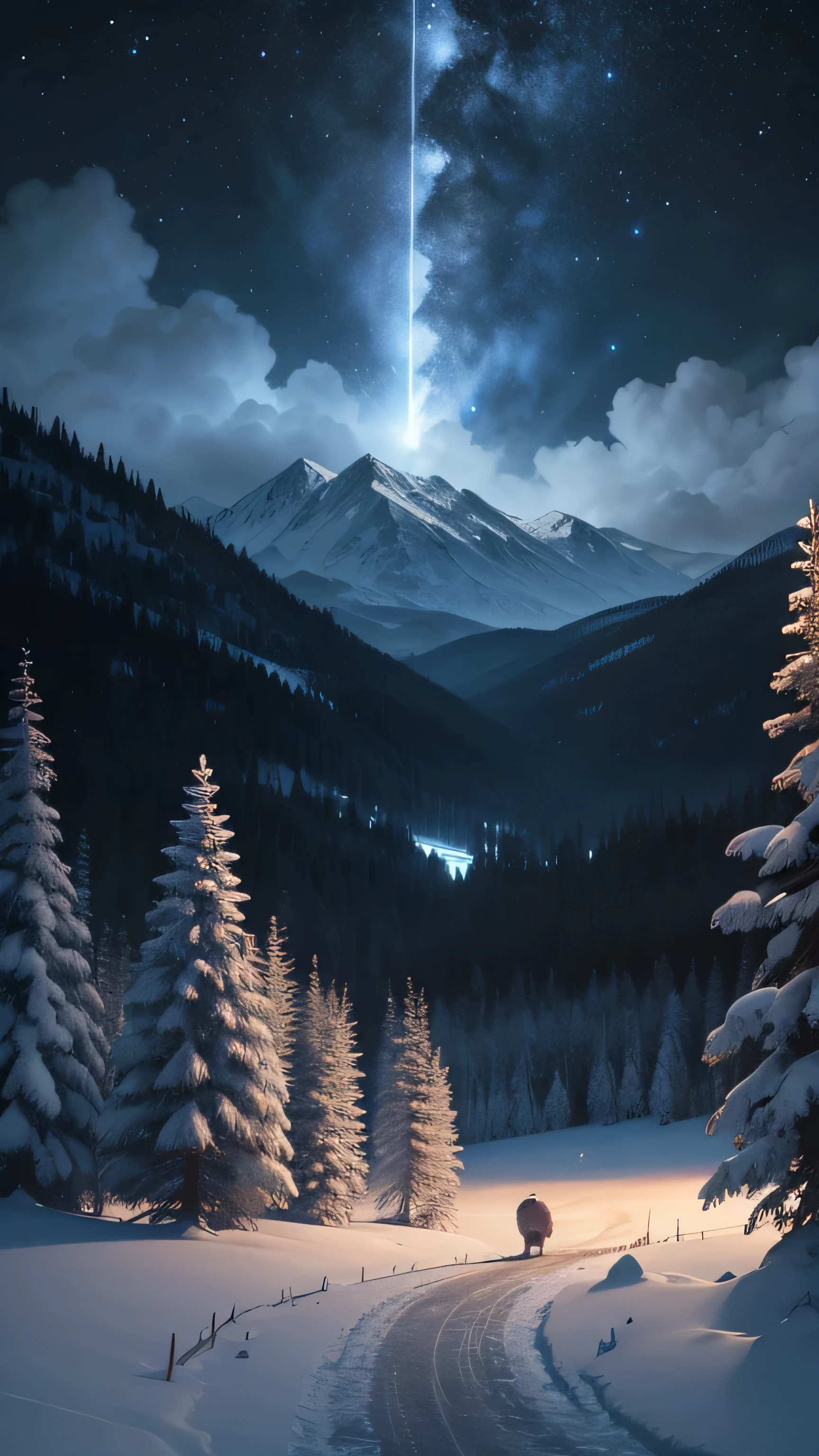 Yeti, himalayan, night sky, forest, 8k