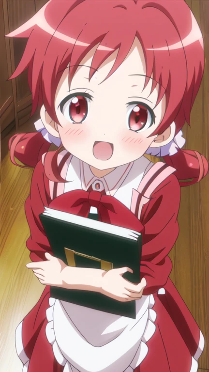 natsu megumi, 8K, masterpiece, disorganized, anime,Red Maid Clothes,