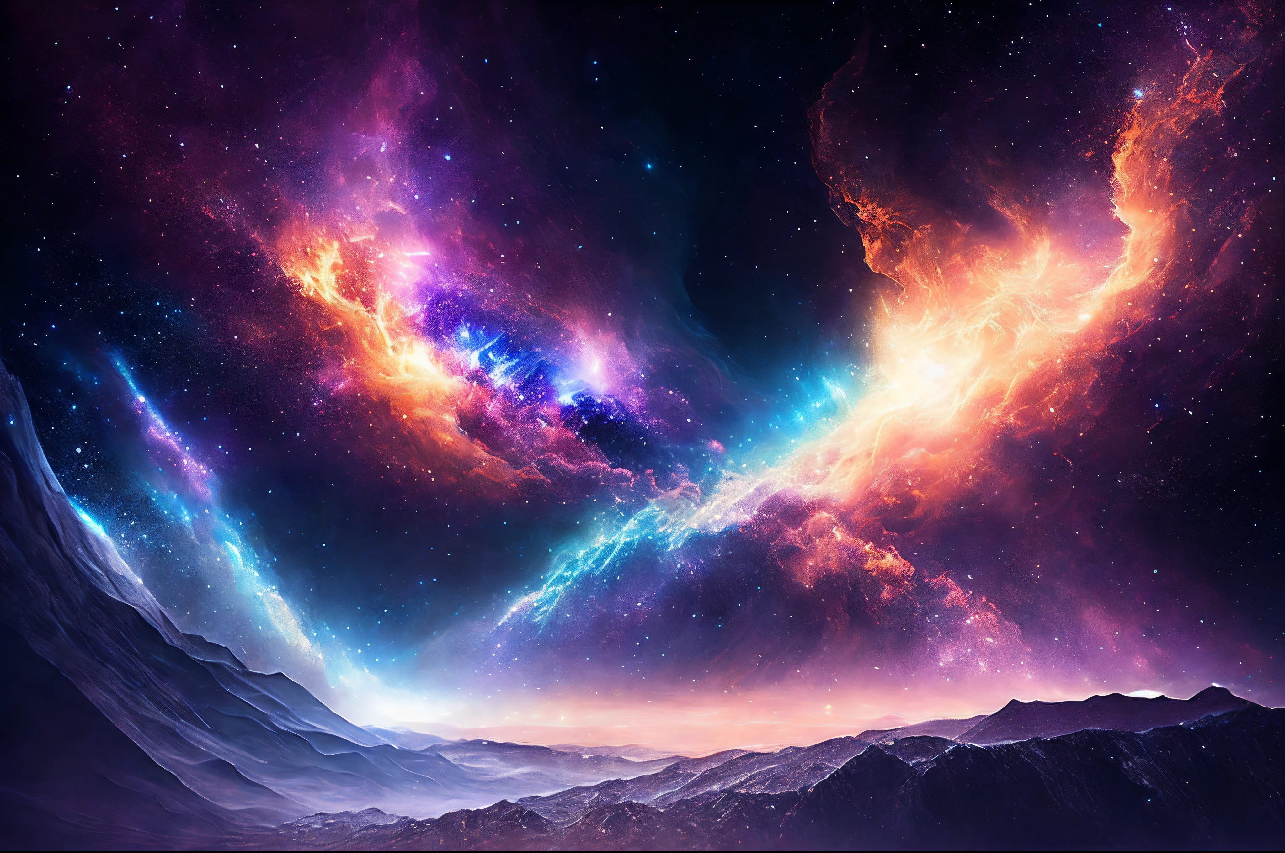 Interestelar, space exploration, Distant galaxies, breathtaking celestial views, cosmic wonders, Epic space travel, infinite expansion, Aglomerados estelares hipnotizantes, ethereal nebulae.