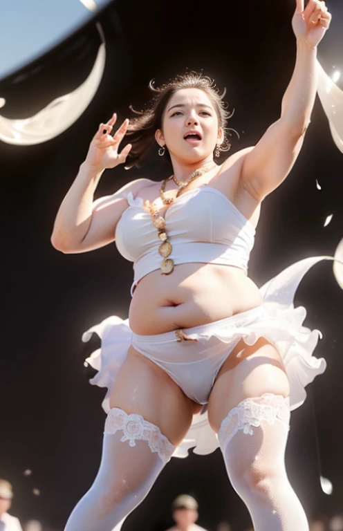 ((((Only male chubby man extremely thick thighs large belly))), obra de arte,maximum quality,day comerciant,gordo,gordo guy,Uma moreno,breve lenda,barba,oculos de sol,Eu tenho uma barriga grande exposta,The face is big,Posture of speaker gesturing with hands to the audience encouraging them,Notas voadoras,Moedas Voadoras,tesouro,luzes de holofotes, image of full body naked no clothes Only Speedo red or white or black. Volume na Virilha Menor.