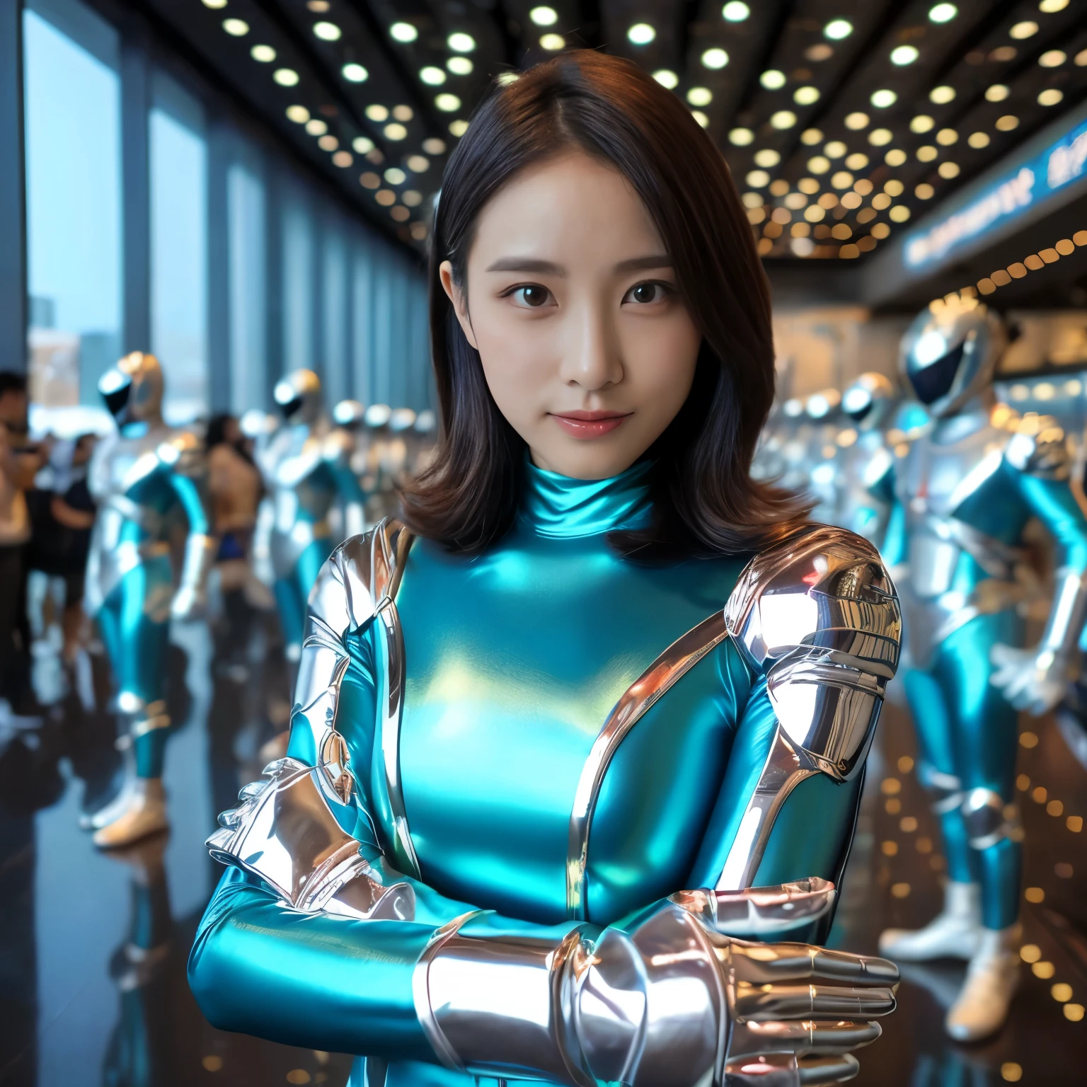 best image quality、Super high resolution、(realism:1.4)、Korean beauty star、The most beautiful KPOP star、horny face、Horny Korean makeup、erotic expression、A body that makes you want to touch it、erotic photos、((Realistic shiny satin fabric texture、High-gloss stretch satin fabric that is smooth and smooth to the touch.、The drape of the curved part of the shiny satin fabric、strong shiny costume、The smooth and beautiful quality and luster of the costumes、A shiny costume made of high-quality satin fabric with high density.、Smooth to the touch oil light liang ice 縝绸 ultra-class battleship skin coat COS、Super Sentai Women's Heroine Suit、Texture of costumes that satin fetishists respond to、Thin, glossy stretch satin fabric)),8K photo quality