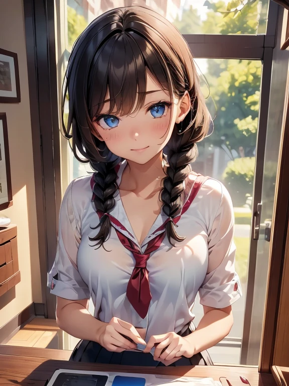 girl Dark brown hair Braid Pendulum clock Reading