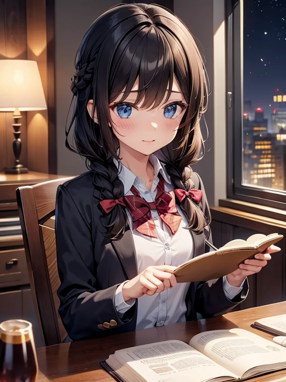 girl Dark brown hair Braid Pendulum clock Reading