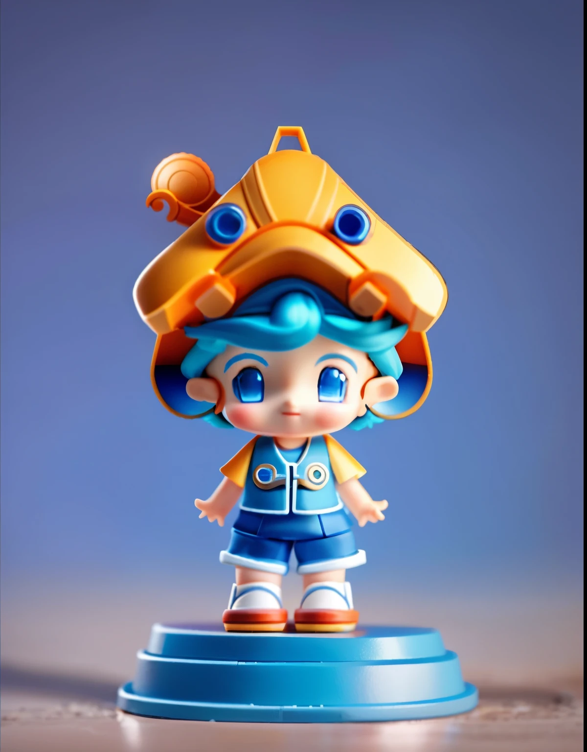standing,blue hair,short hair,Blue vest,Orange short sleeves,blue eyes,Blind box toy style,reality