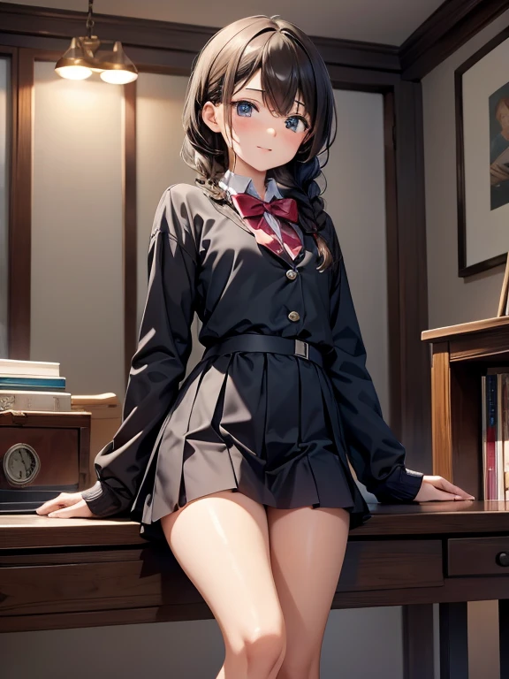 girl Dark brown hair Braid Pendulum clock Reading black eye