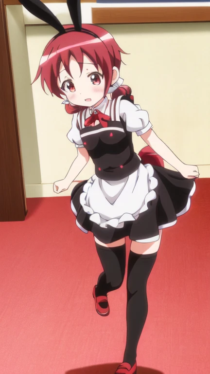 natsu megumi, 8K, masterpiece, disorganized, anime,(Cute black maid outfit),(Red rabbit ears headband),