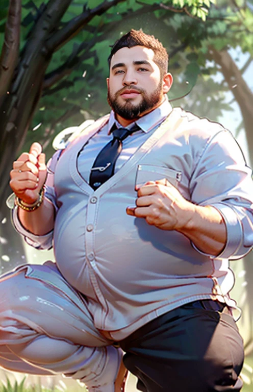 ((((Only male chubby man extremely thick thighs large belly))), obra de arte,maximum quality,day comerciant,gordo,gordo guy,Uma moreno,breve lenda,barba,oculos de sol,Eu tenho uma barriga grande exposta,The face is big,Posture of speaker gesturing with hands to the audience encouraging them,Notas voadoras,Moedas Voadoras,tesouro,luzes de holofotes, image of full body naked no clothes Only Speedo red or white or black. Volume na Virilha Menor. In the office outfit suit unbuttoned tie black socks.